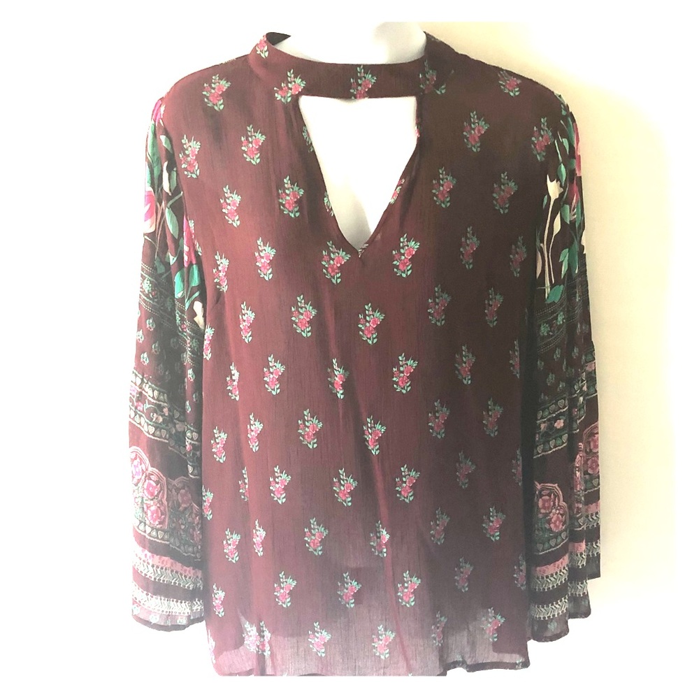 WOMEN'S BLOUSE TRUE DESTINY TUNIC BOHO BELL SLEEVES 2X MAROON NWT